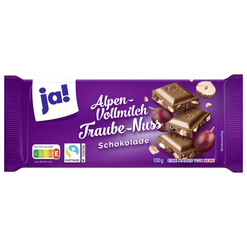 ja! Alpenvollmilch Schokolade Traube Nuss 100g